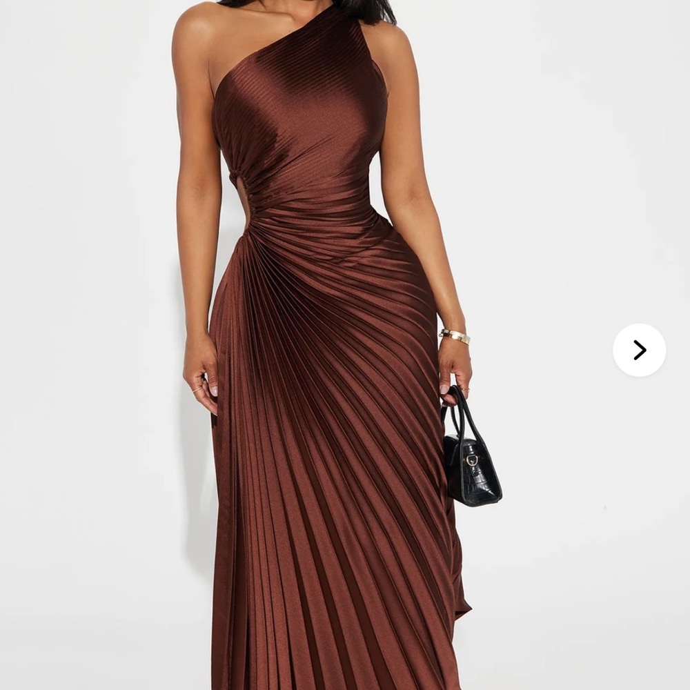 NWT One Shoulder Brown Satin Maxi Dress
